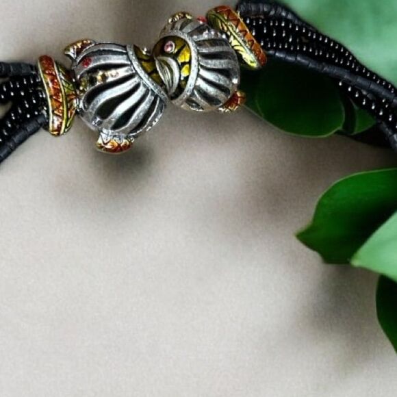 Chico's Black Multi Strand Rhinestone Kissing Fish Necklace Magnetic Closure - Picture 2 of 7